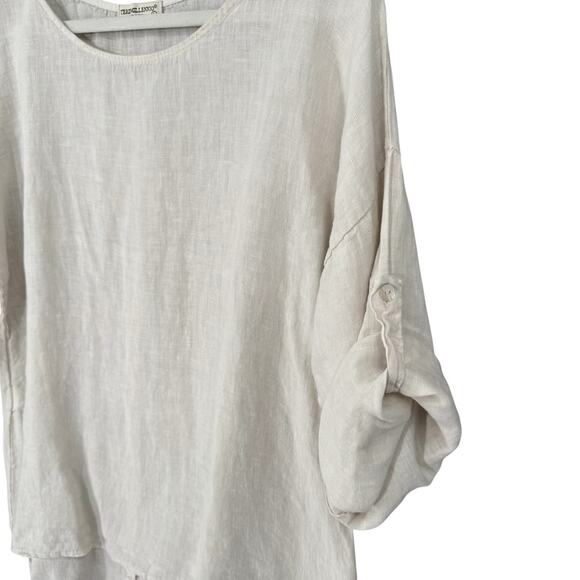 Terzo Millennio Linen Tunic Top Womens L Tan Lagenlook Cottagecore Long Sleeve - Picture 3 of 8